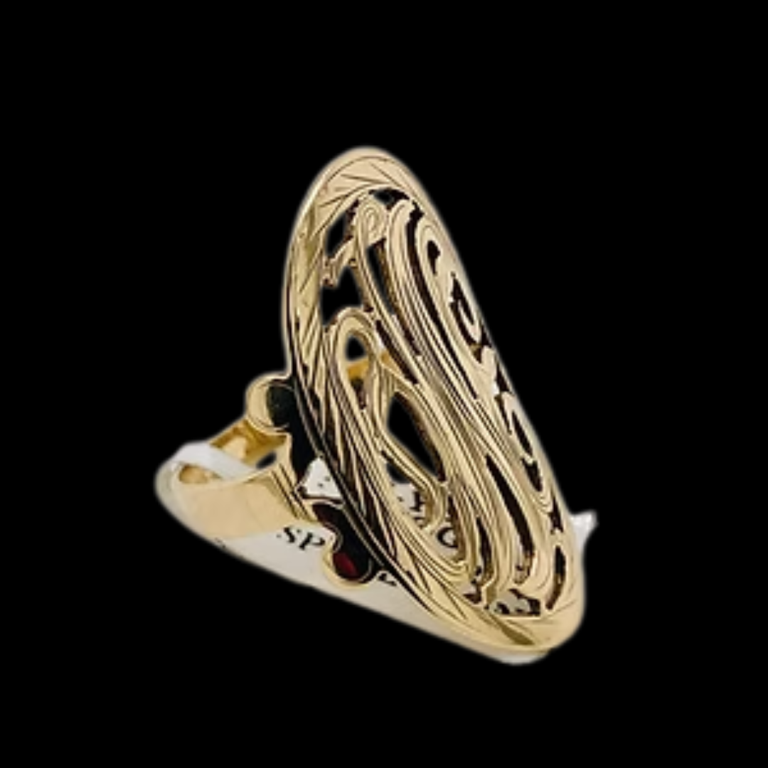 10K YELLOW GOLD MONOGRAM RING WITH STONE