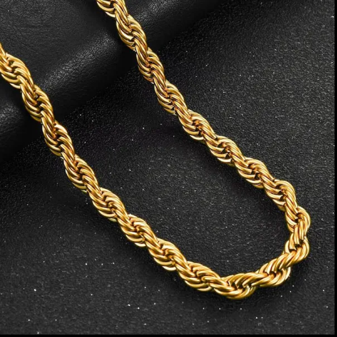 10K 4MM YELLOW GOLD DC HOLLOW ROPE 16" CHAIN NECKLACE