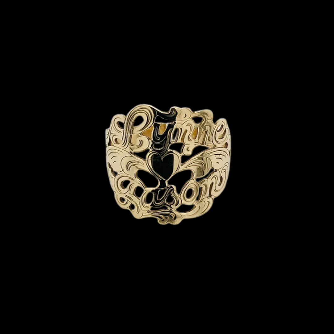 GOLD HEART RING WITH 2 NAMES