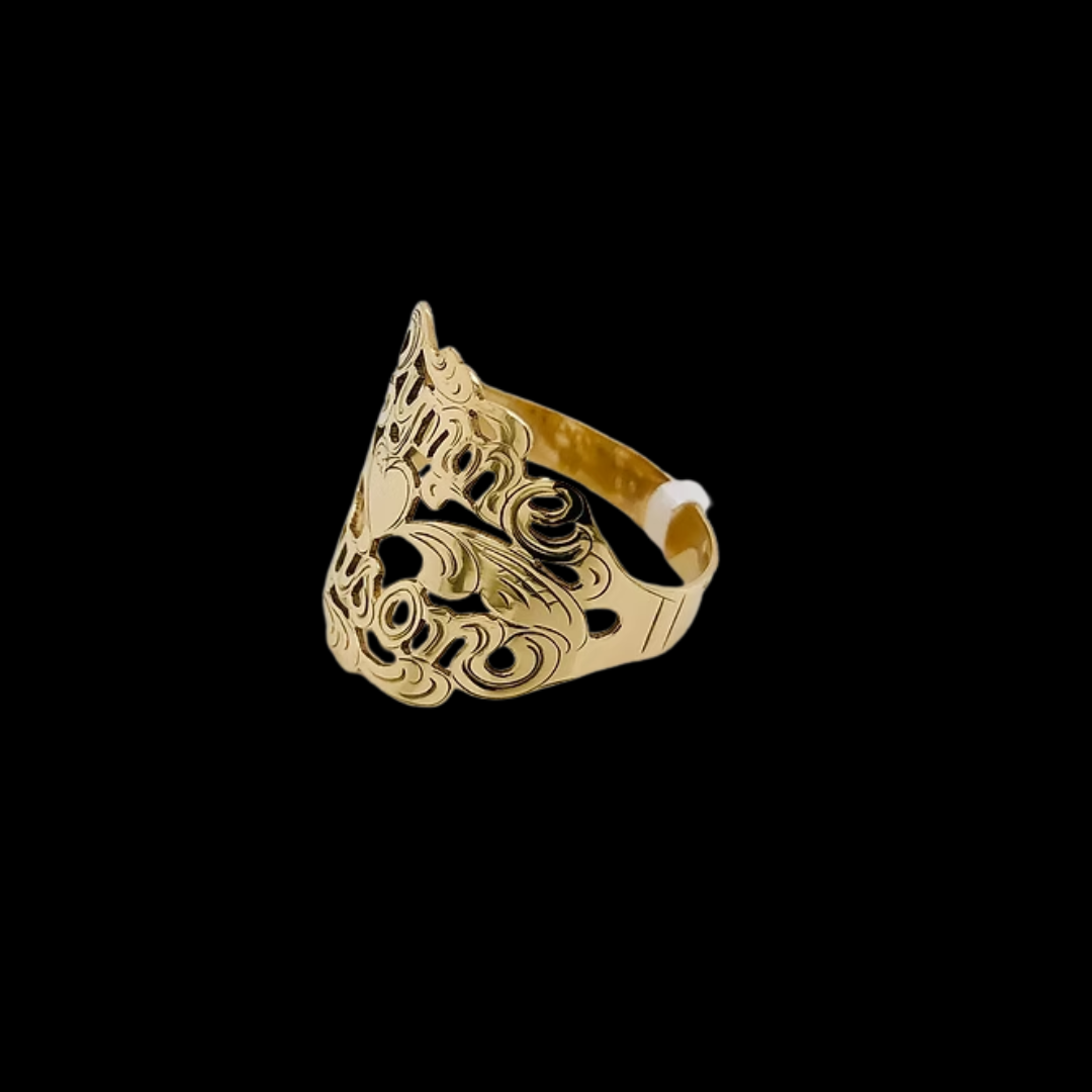 GOLD HEART RING WITH 2 NAMES