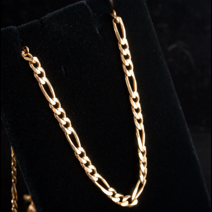 10K 3MM YELLOW GOLD SOLID FIGARO 16" CHAIN NECKLACE