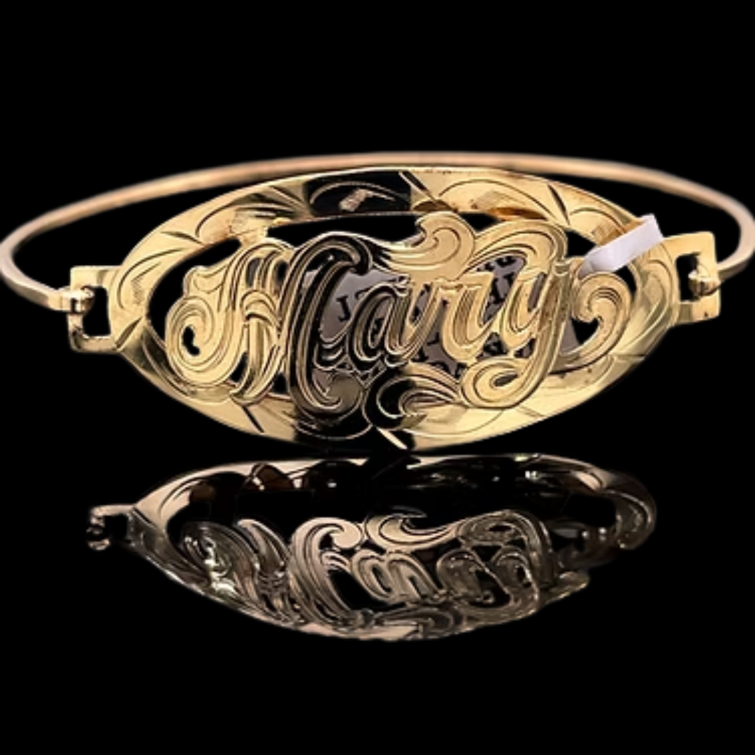10K-YG OVAL-RAISED THIN-WIRE BRACELET SIZE-7