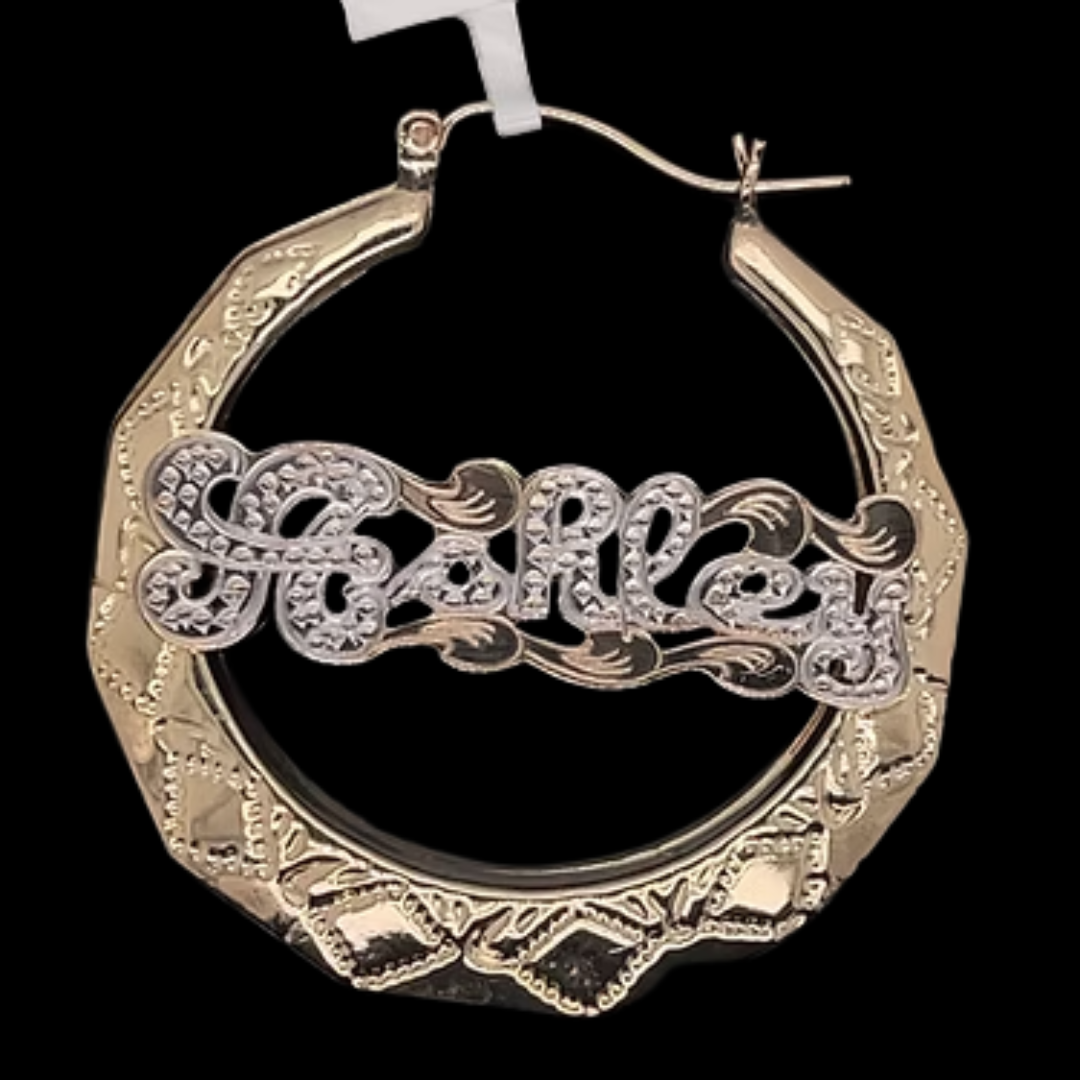 10K-YG 1DOLLAR MONOGRAM HOOPS