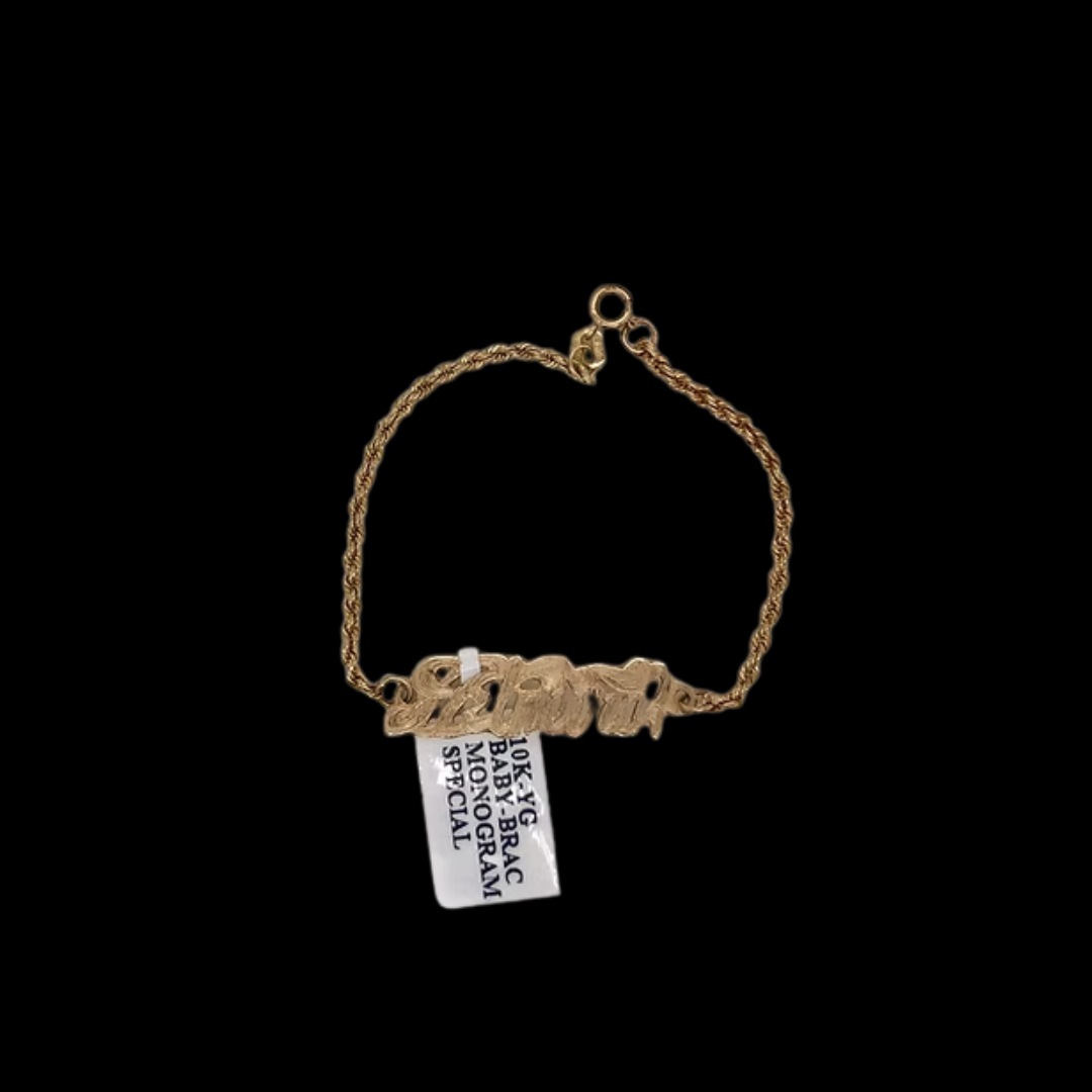 10K YELLOW GOLD MONOGRAM ROPE BRACELET FOR BABY