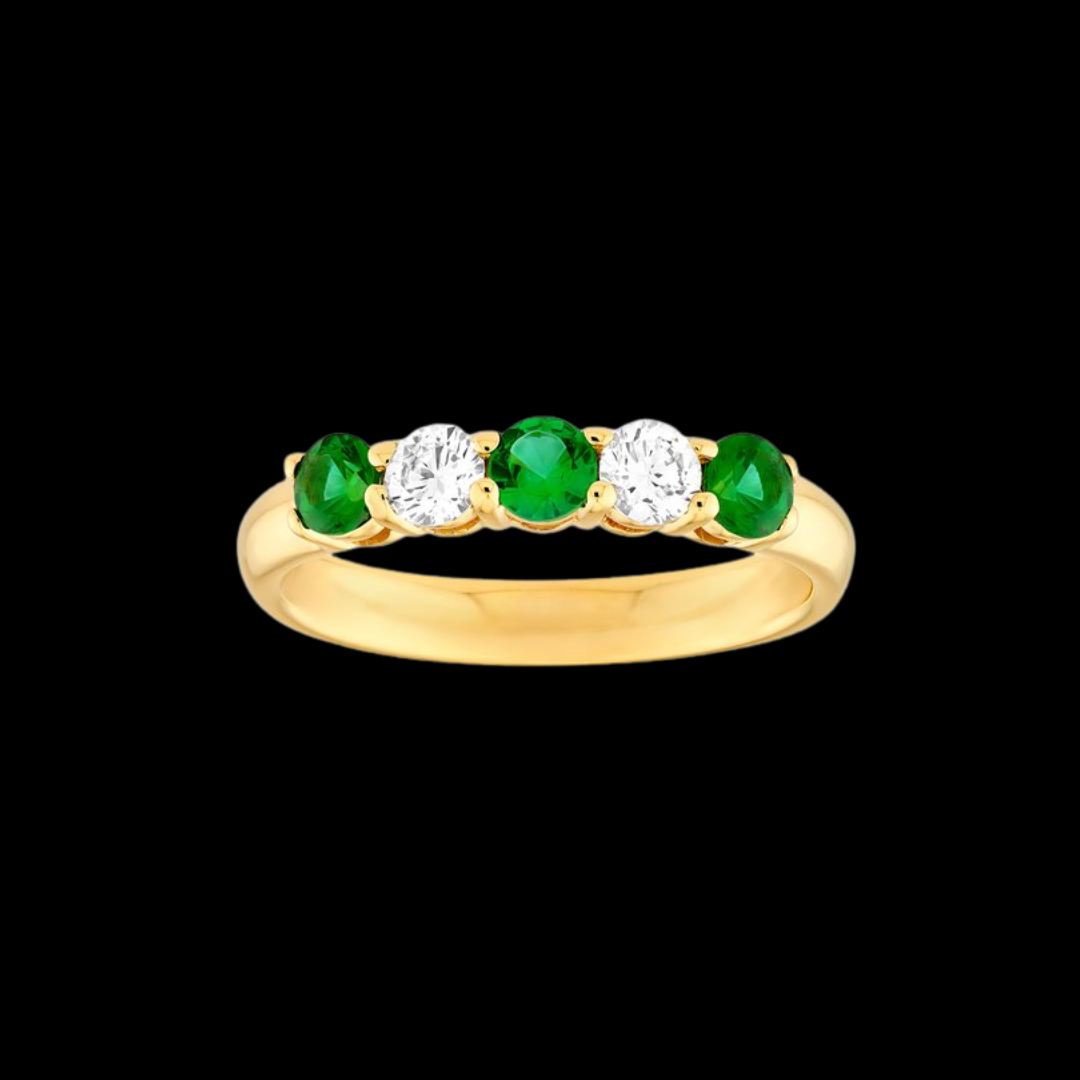 Midas Chain 3.5mm Round Emerald & Diamond Ring - 5 Stone