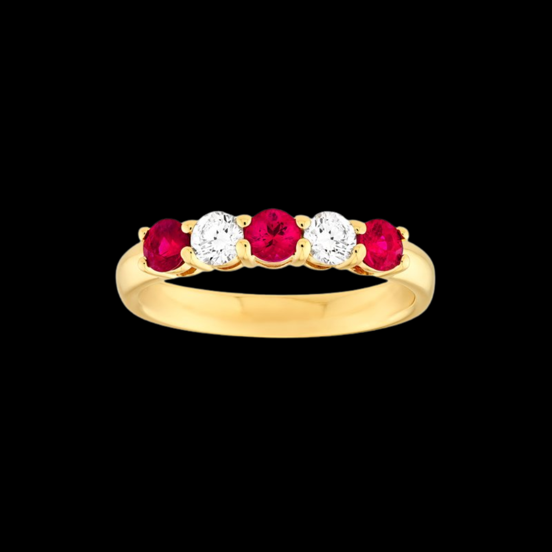 Midas Chain 3.5mm Round Ruby & Diamond Ring - 5 Stone