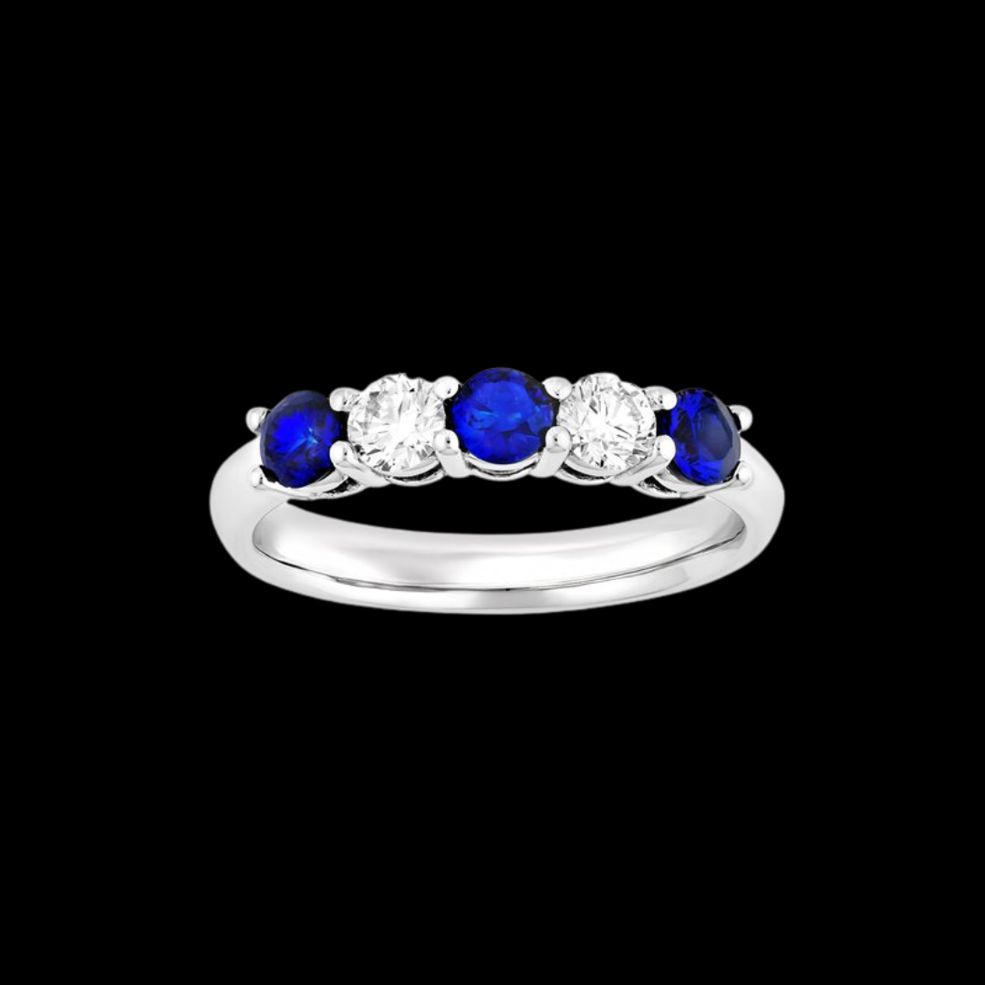 Midas Chain 5 Stone Alternating Diamond and Sapphire Ring
