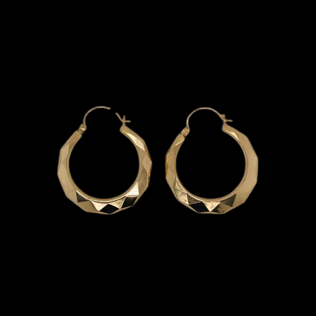 Real 10K Yellow Gold Diamond Cut Hoop Earrings – 2mm X 25mm – Snap Closure – BestGoldShop