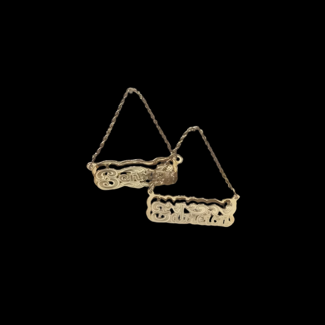 10K YG/WG Name Plate Raised Earrings With Rope # 5053