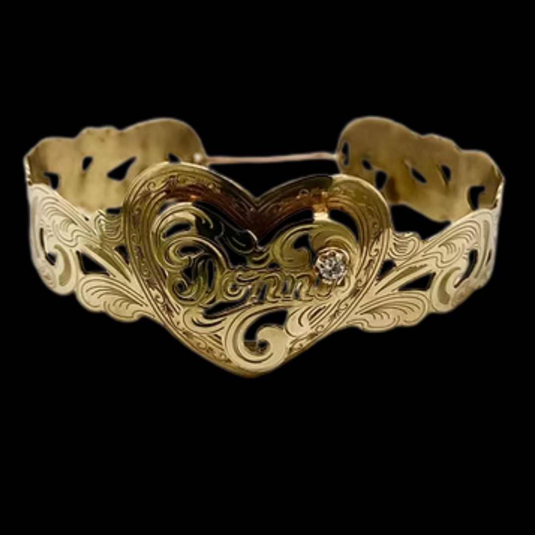 GOLD HEART CUFF BRACELET WITH BIRTHSTONE COLOR