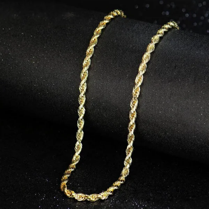 10K 2.5MM YELLOW GOLD DC HOLLOW ROPE 16" CHAIN NECKLACE