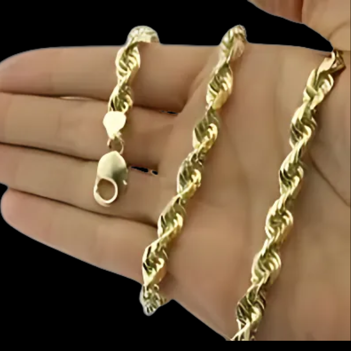 10K 12MM YELLOW GOLD SOLID DC ROPE 16" CHAIN NECKLACE