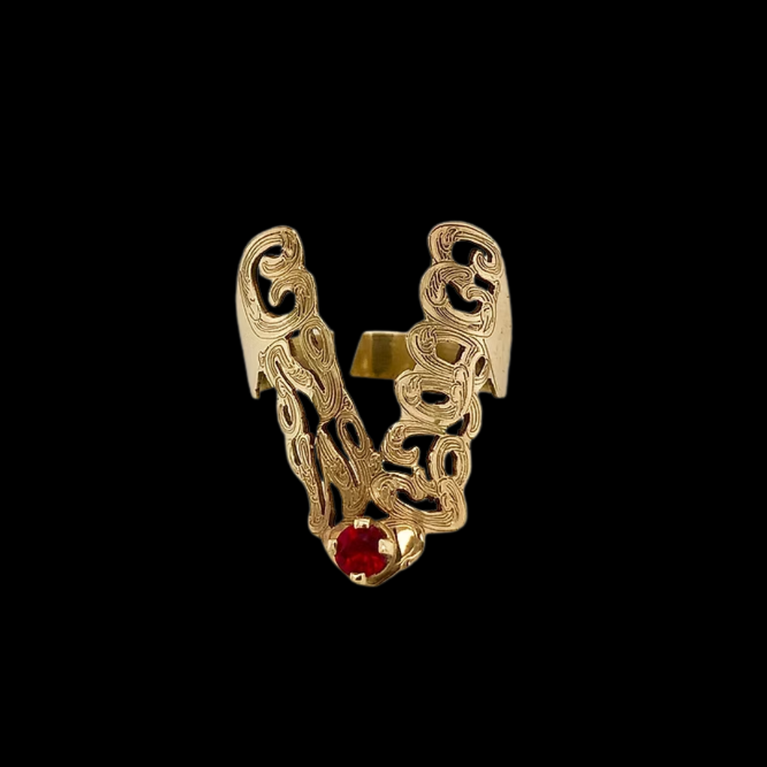 GOLD WISH BONE RING WITH BIRTH STONE
