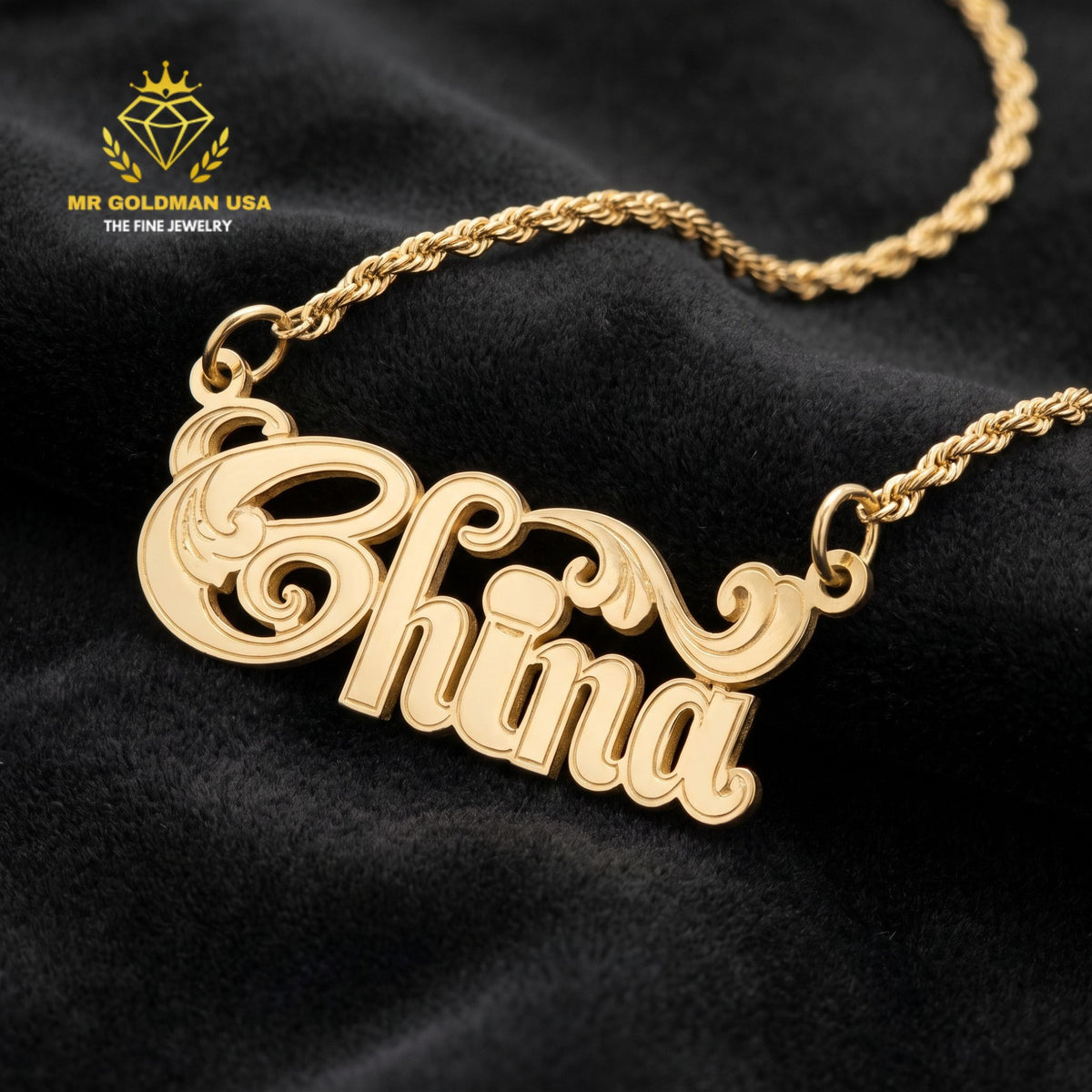 Personalized 10K Yellow Gold Name Pendant with Chain – Style 5054