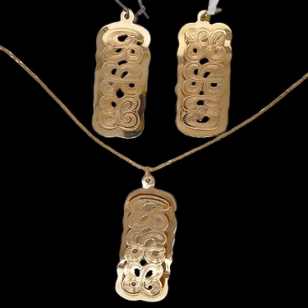 10K-GOLD ONE-INCH RAISED-3INITIAL DROP-LETTER PENDANT-EARRINGS
