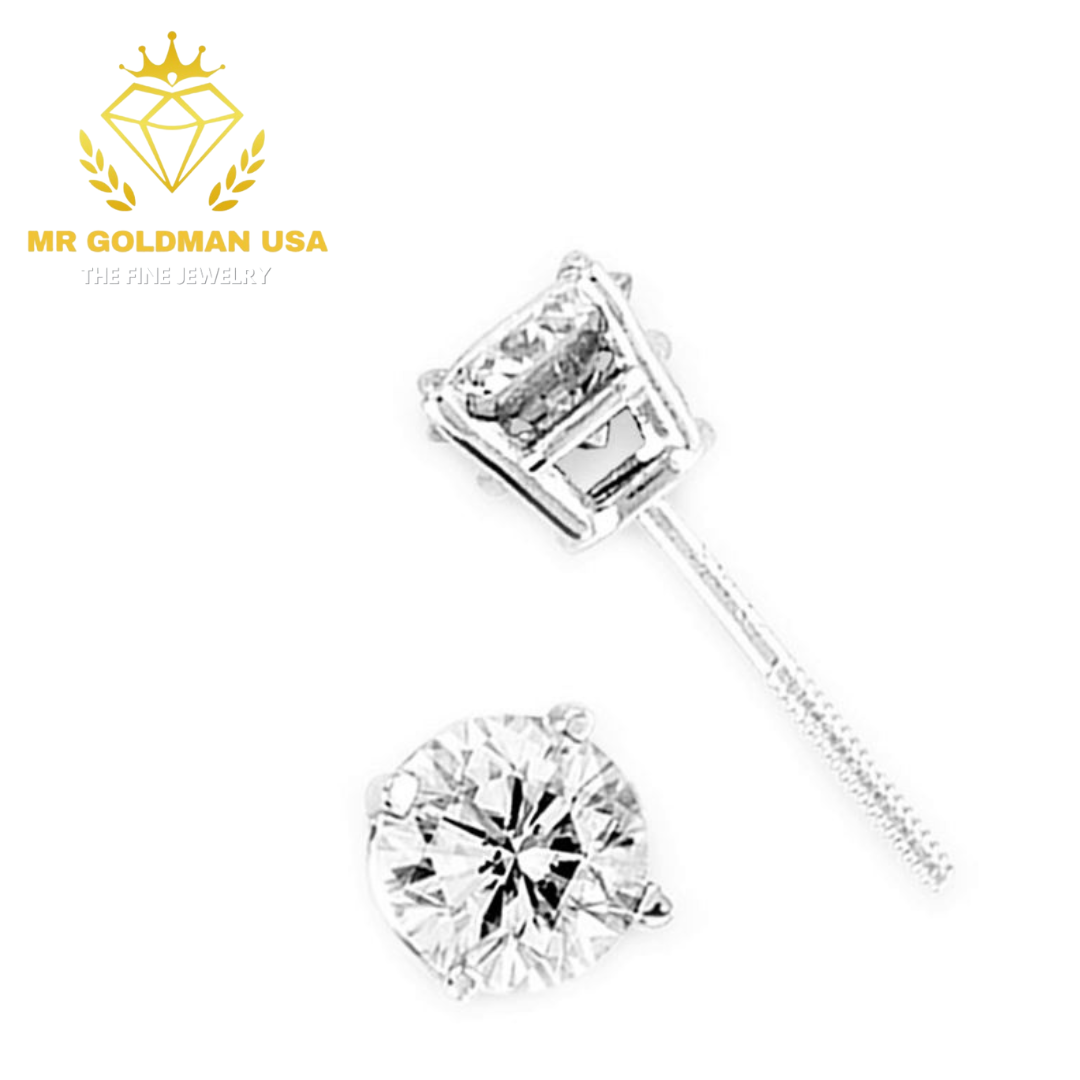 LADIES STUDS 1 CT ROUND DIAMOND 14K WHITE GOLD