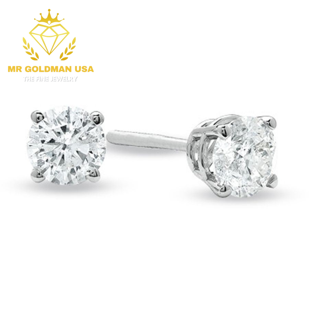 LADIES STUDS 1 CT ROUND DIAMOND 14K WHITE GOLD