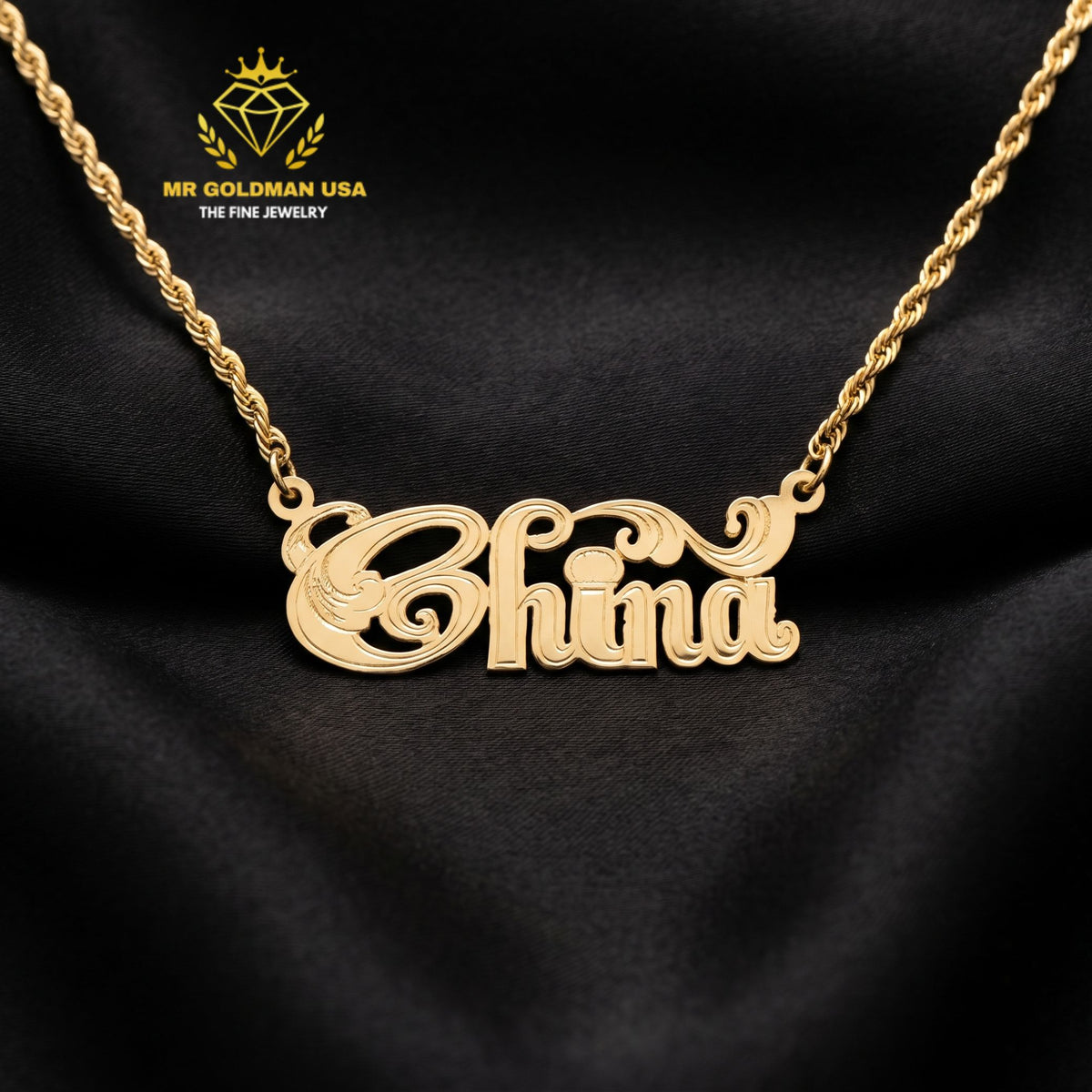 Personalized 10K Yellow Gold Name Pendant with Chain – Style 5054
