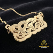 Personalized 10K Gold Shadow-Background Nameplate with Chain – Style 5053