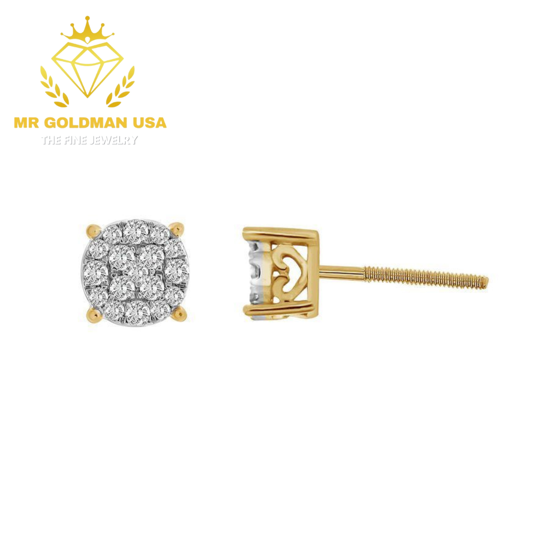 LADIES EARRING 1/4 CT ROUND/BAGUETTE DIAMOND 10K YELLOW GOLD