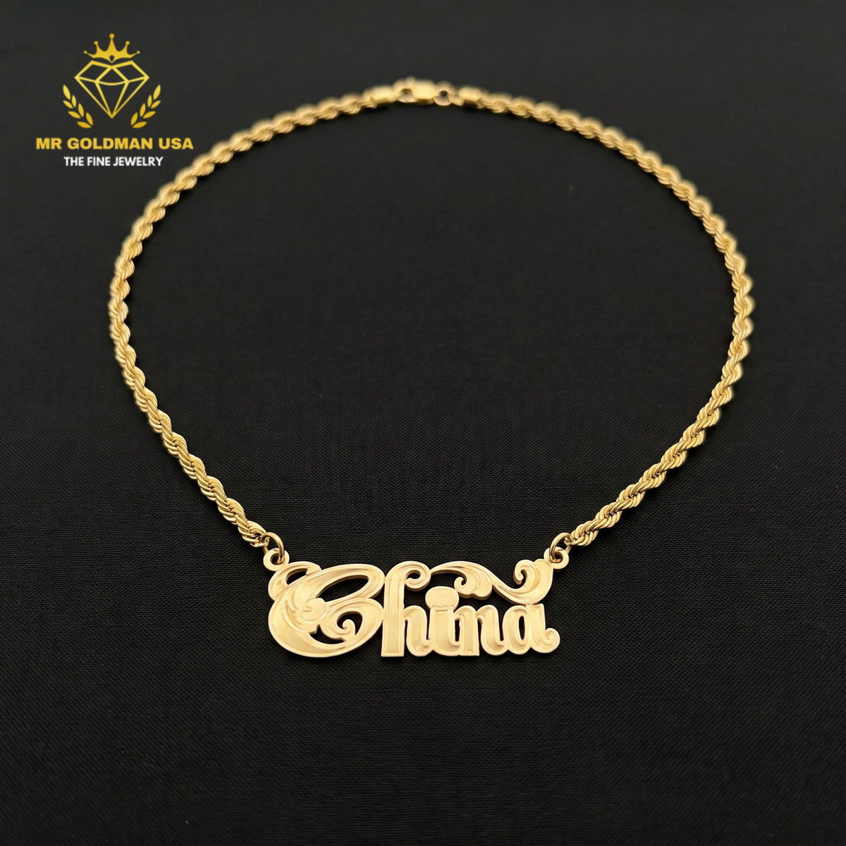 Personalized 10K Yellow Gold Name Pendant with Chain – Style 5054