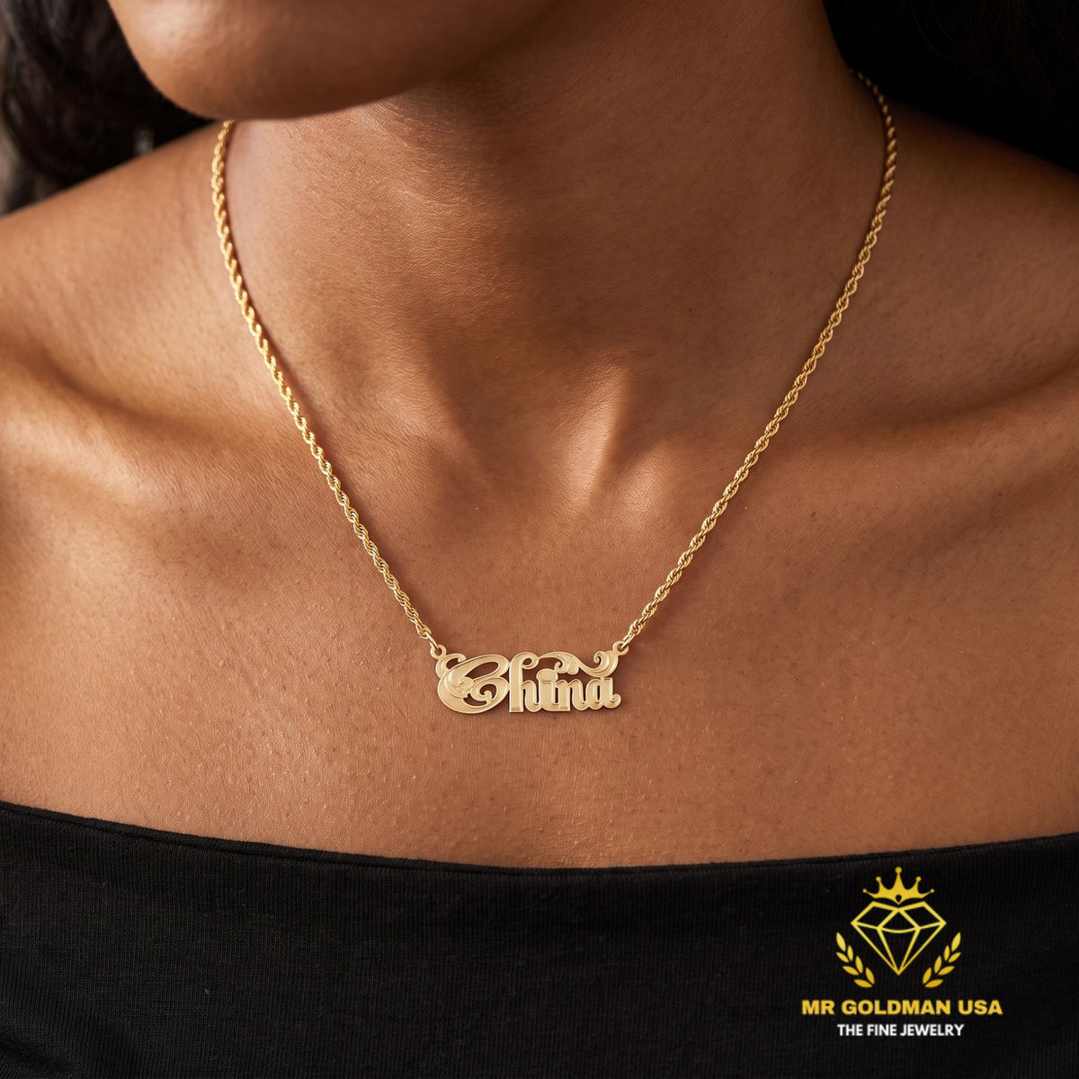 Personalized 10K Yellow Gold Name Pendant with Chain – Style 5054