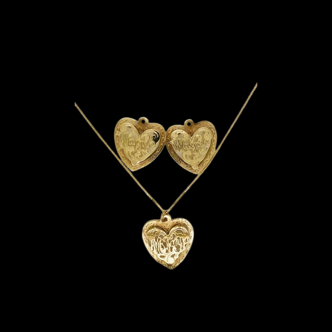 Heart Shape Monogram 10K YG/WG Set 25c