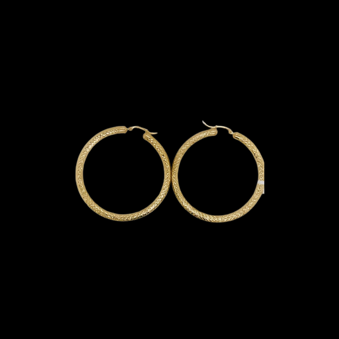 10K YELLOW GOLD  DIAMOND CUT LADIES HOOPS