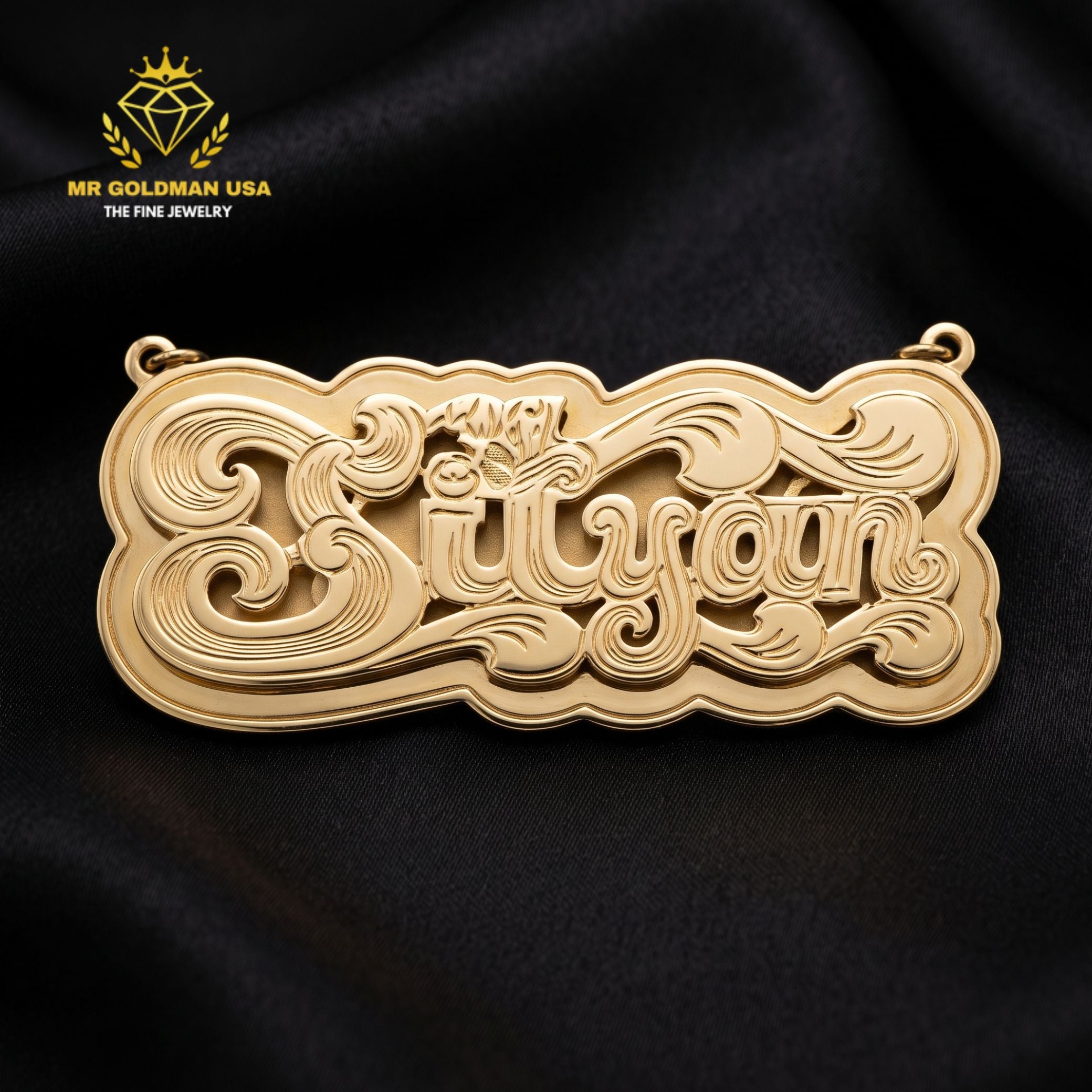 Personalized 10K Gold Shadow-Background Nameplate Pendant – Style 5054 Large