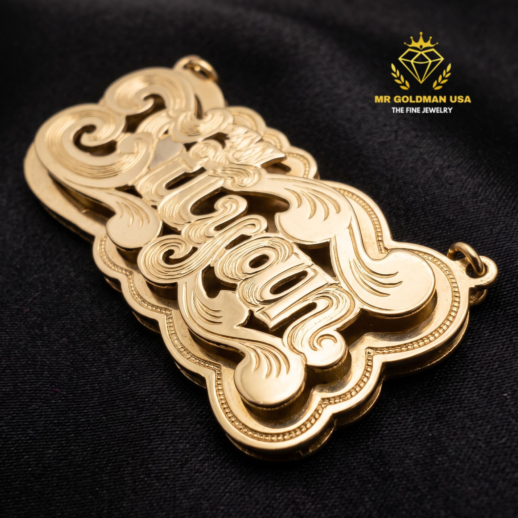 Personalized 10K Gold Shadow-Background Nameplate Pendant – Style 5054 Large