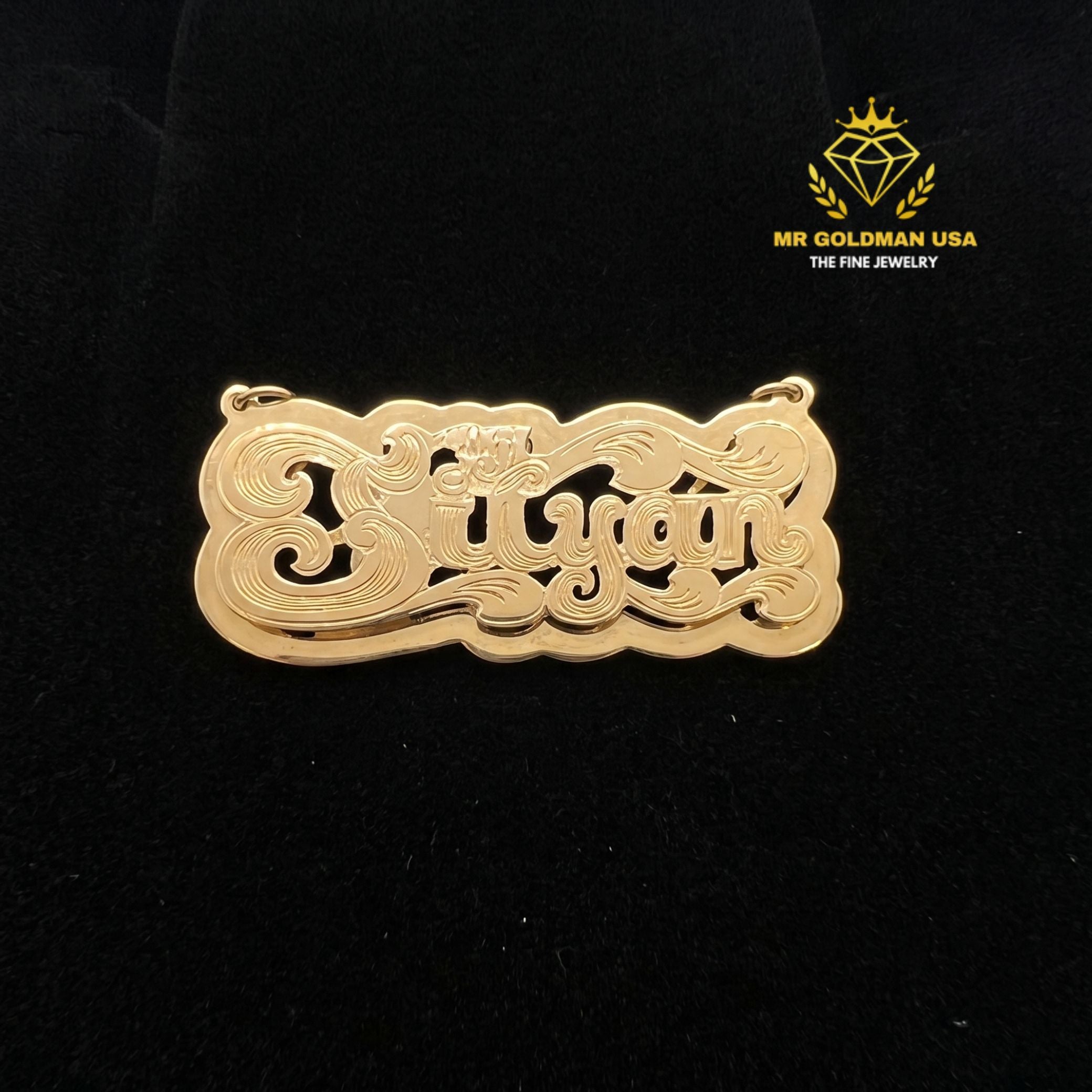 Personalized 10K Gold Shadow-Background Nameplate Pendant – Style 5054 Large