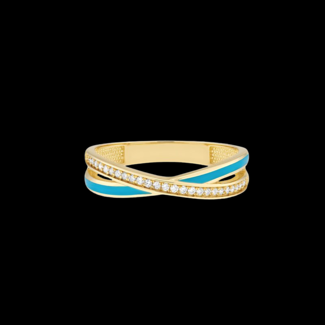 Midas Chain Diamond and Neon Blue Enamel X Ring
