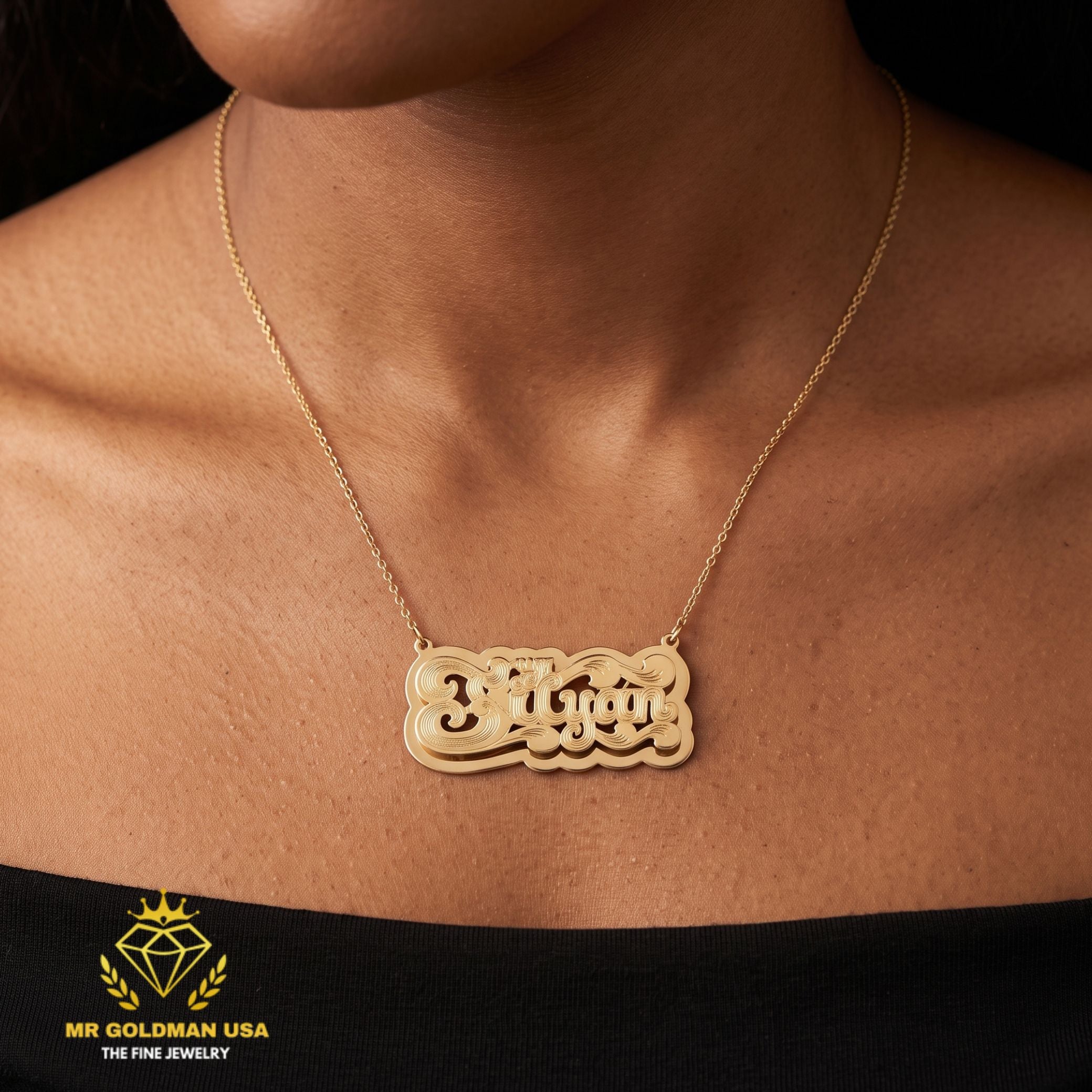 Personalized 10K Gold Shadow-Background Nameplate Pendant – Style 5054 Large