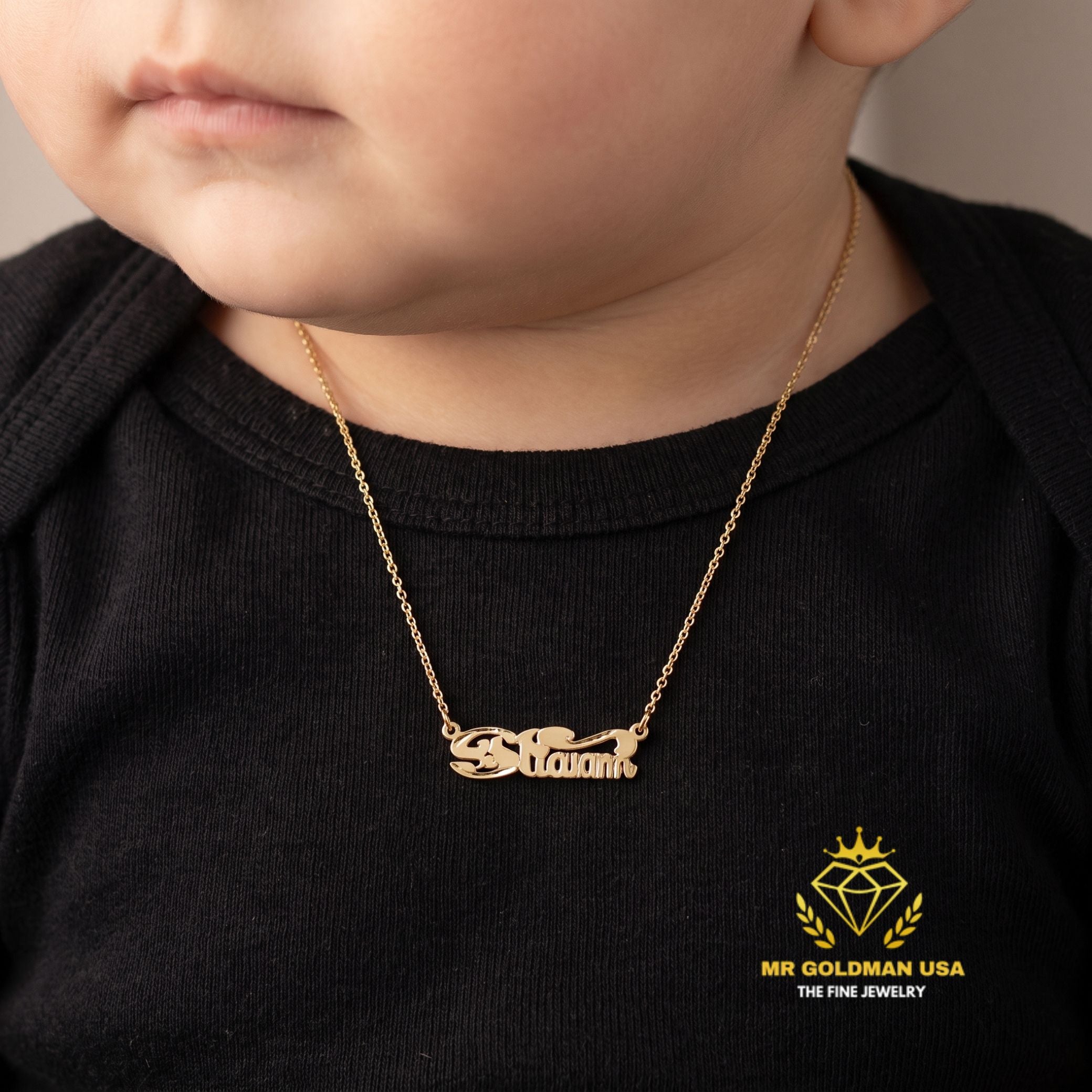 Personalized 10K Gold Baby Nameplate Necklace with Chain – Style 5052