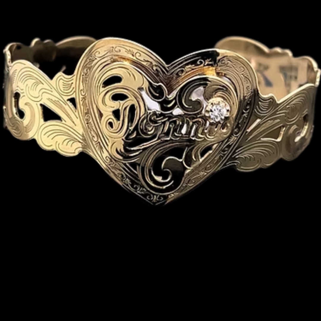 10K YG HEART RAISED 25C SIZE CUFF BRACELET