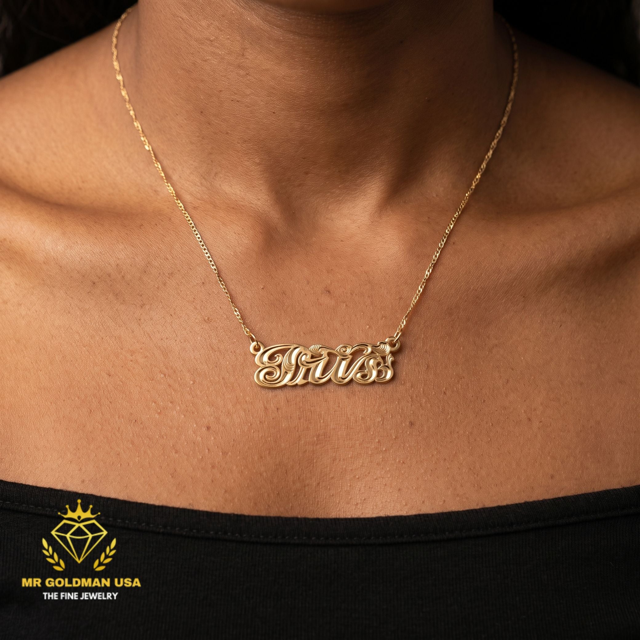 Personalized 10K Gold Adult Nameplate Necklace with Chain – Style 5053