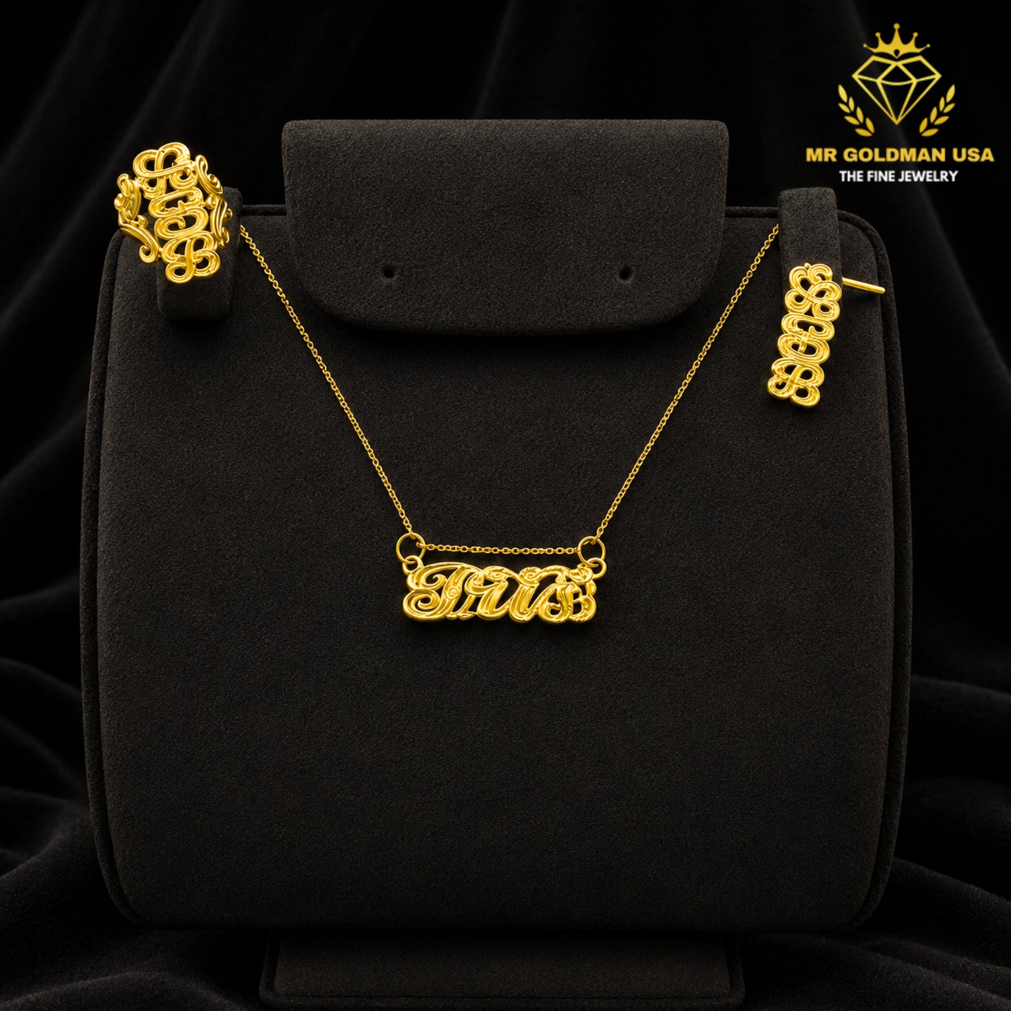 Custom 10K Yellow Gold Personalized Jewelry Set – Style 5053