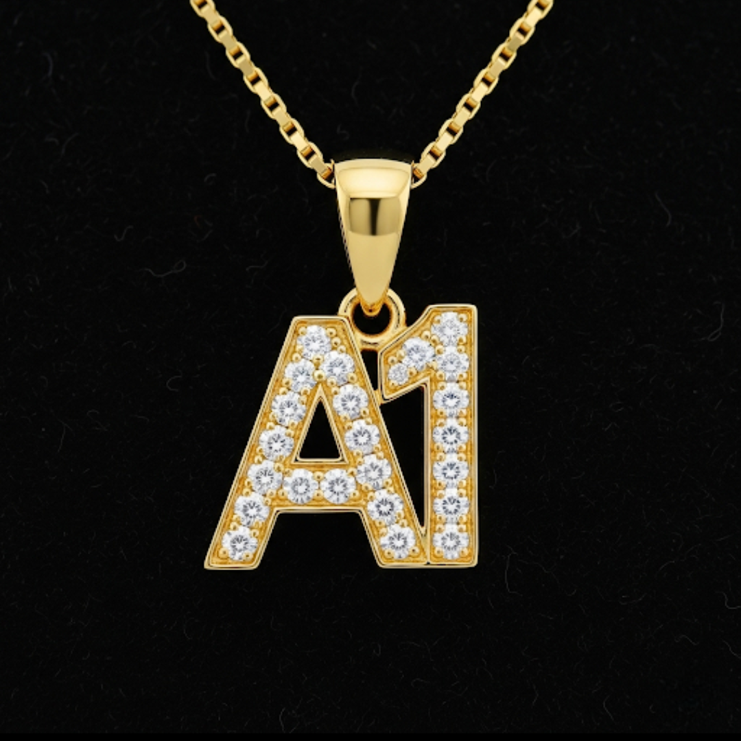 10K YELLOW GOLD DIAMOND INITIAL AND NUMBER PENDANTS WITH 0.10CT DIAMONDS