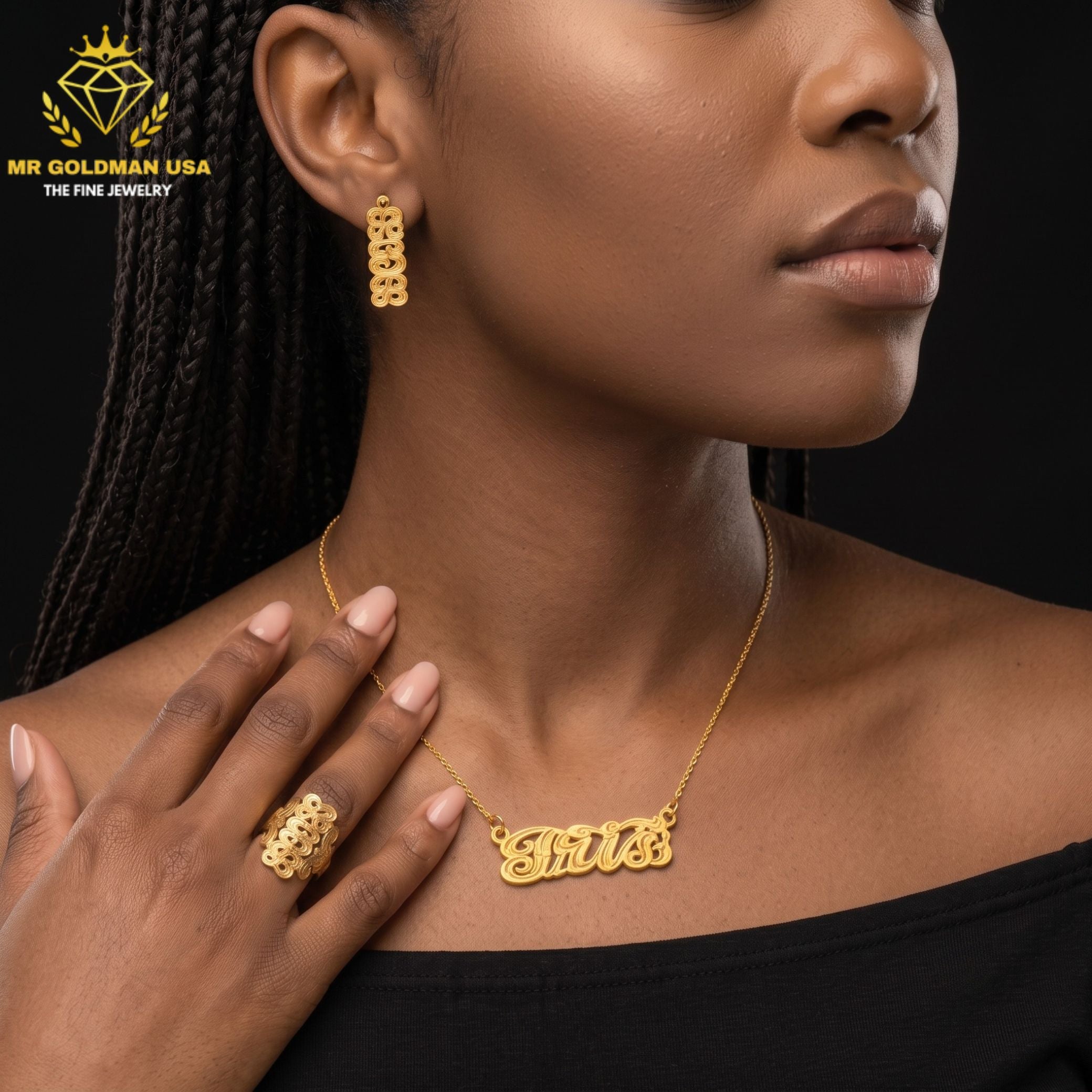 Custom 10K Yellow Gold Personalized Jewelry Set – Style 5053