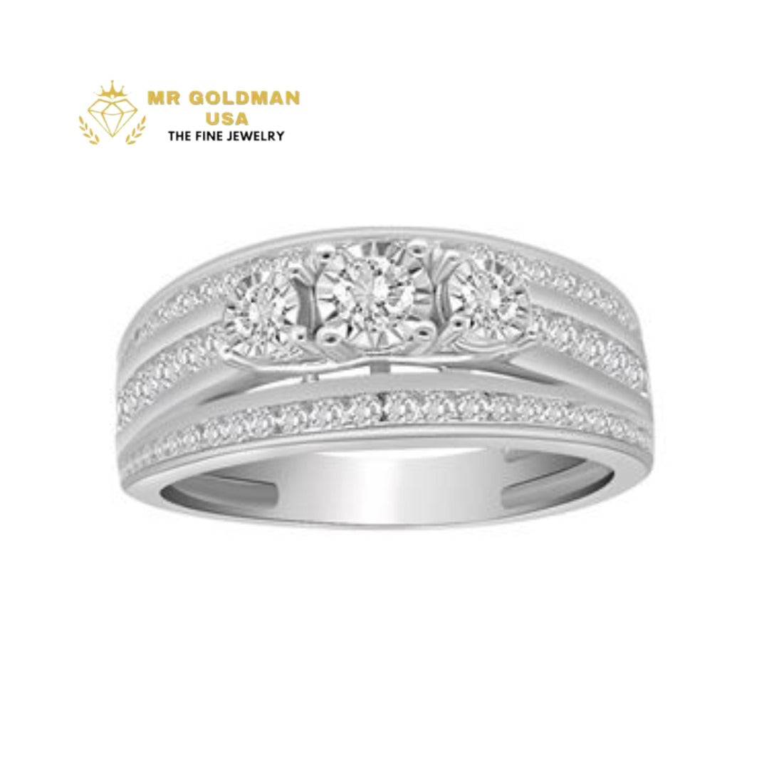 LADIES RING 3 CT ROUND/BAGUETTE DIAMOND 10K WHITE GOLD