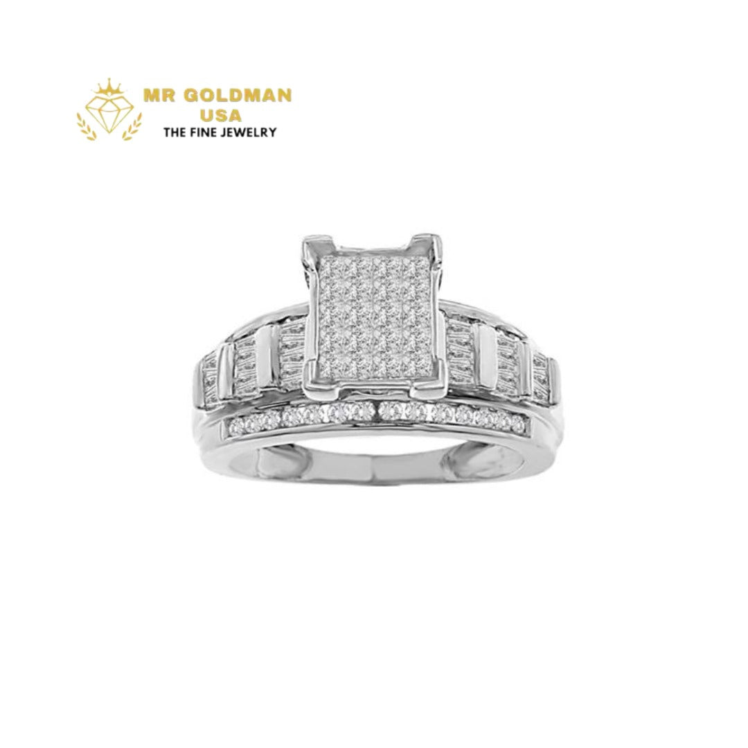LADIES RING 1 CT ROUND/PRINCESS/BAGUETTE DIAMOND 10K WHITE GOLD