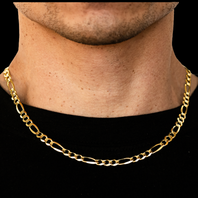 10K 6.5MM YELLOW GOLD SOLID FIGARO 16" CHAIN NECKLACE