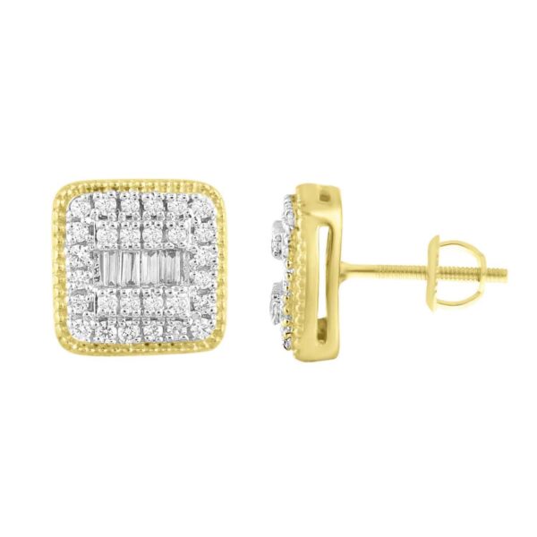 LADIES EARRING 1 4 CT ROUND BAGUETTE DIAMOND 10K YELLOW GOLD