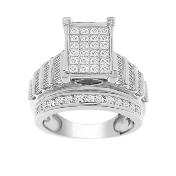 LADIES RING 1 12 CT ROUNDPRINCESSBAGUETTE DIAMOND 10K WHITE GOLD 1