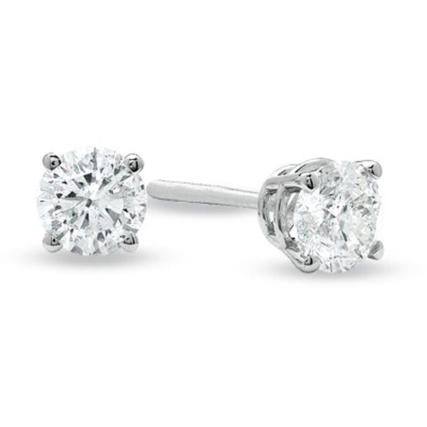 LADIES SOLITAIRE EARRINGS 1 2 CT ROUND DIAMOND 14 K WHITE GOLD