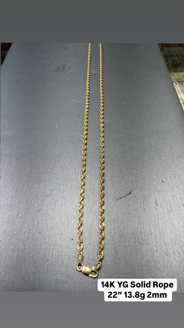 14K YG Solid Rope 22" 13.8g 2mm