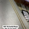 14K YG Solid Rope 20" 12.2g 2mm