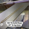 14K YG Solid Rope 20" 12.2g 2mm