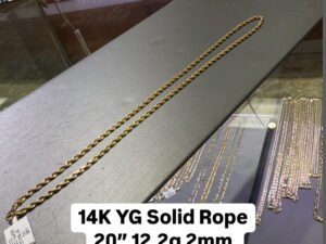 14K YG Solid Rope 20" 12.2g 2mm