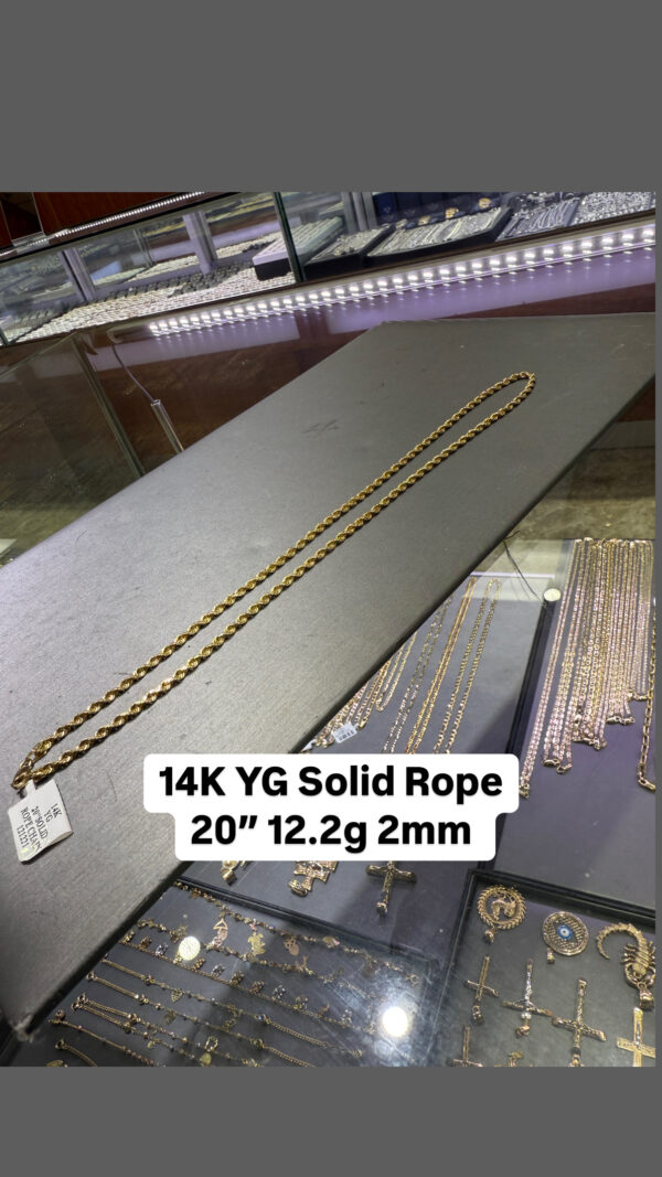 14K YG Solid Rope 20" 12.2g 2mm